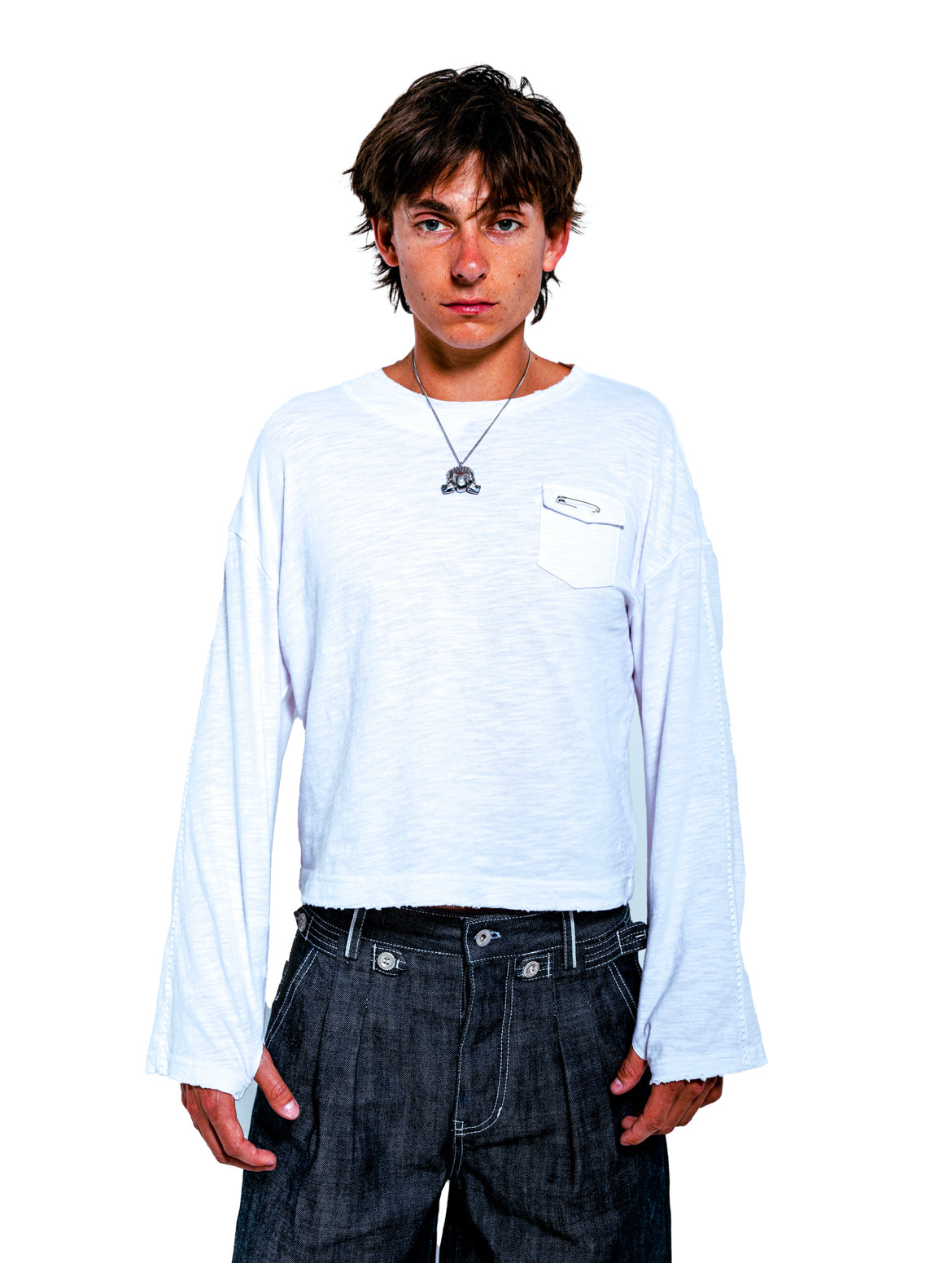 WHITE DOUBLE STITCH BAMBOO LONG-SLEEVE