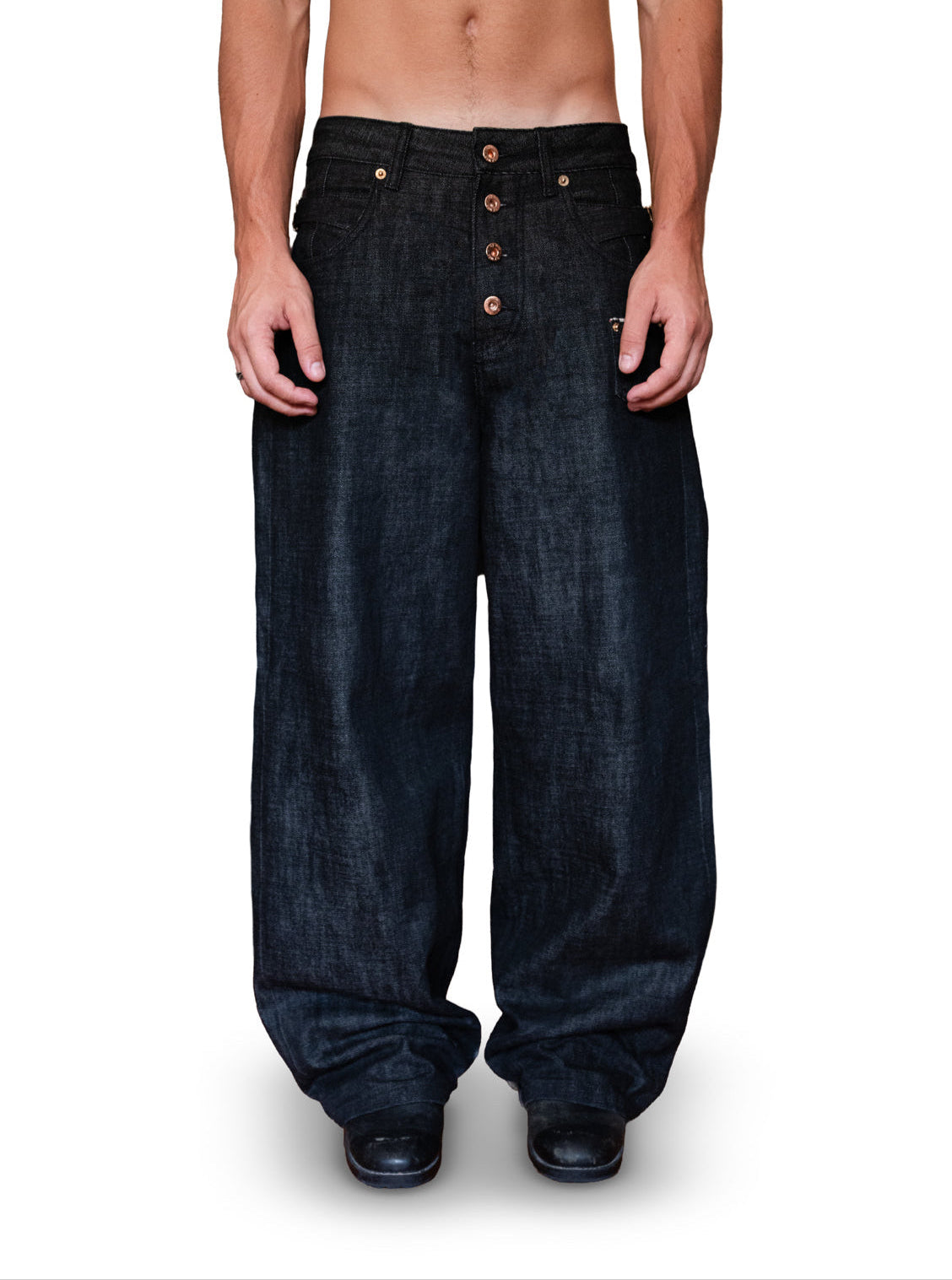 BYWIN RAW BAGGY JAPANESE SELVEDGE DENIM (CHARCOAL SLUB)