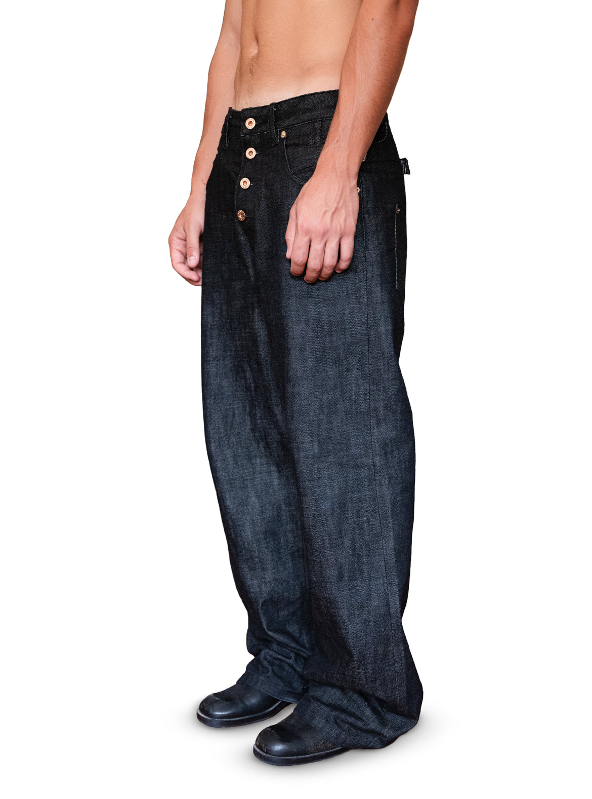 BYWIN RAW BAGGY JAPANESE SELVEDGE DENIM (CHARCOAL SLUB)