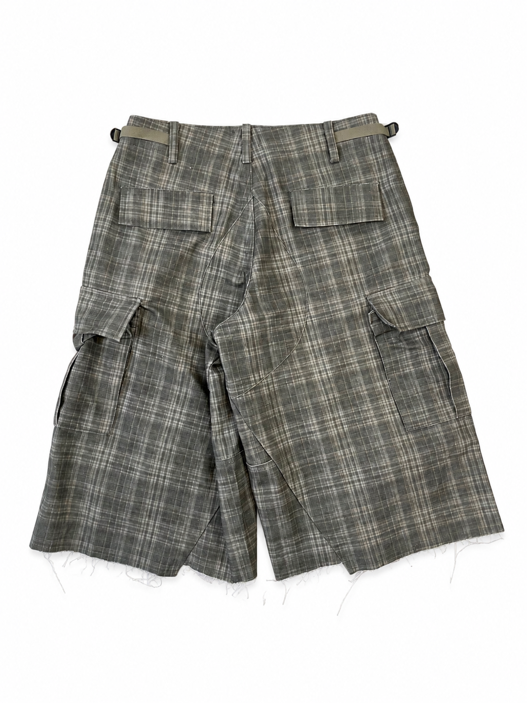 PLAID RIP-STOP CARGO SHORTS TAUPE