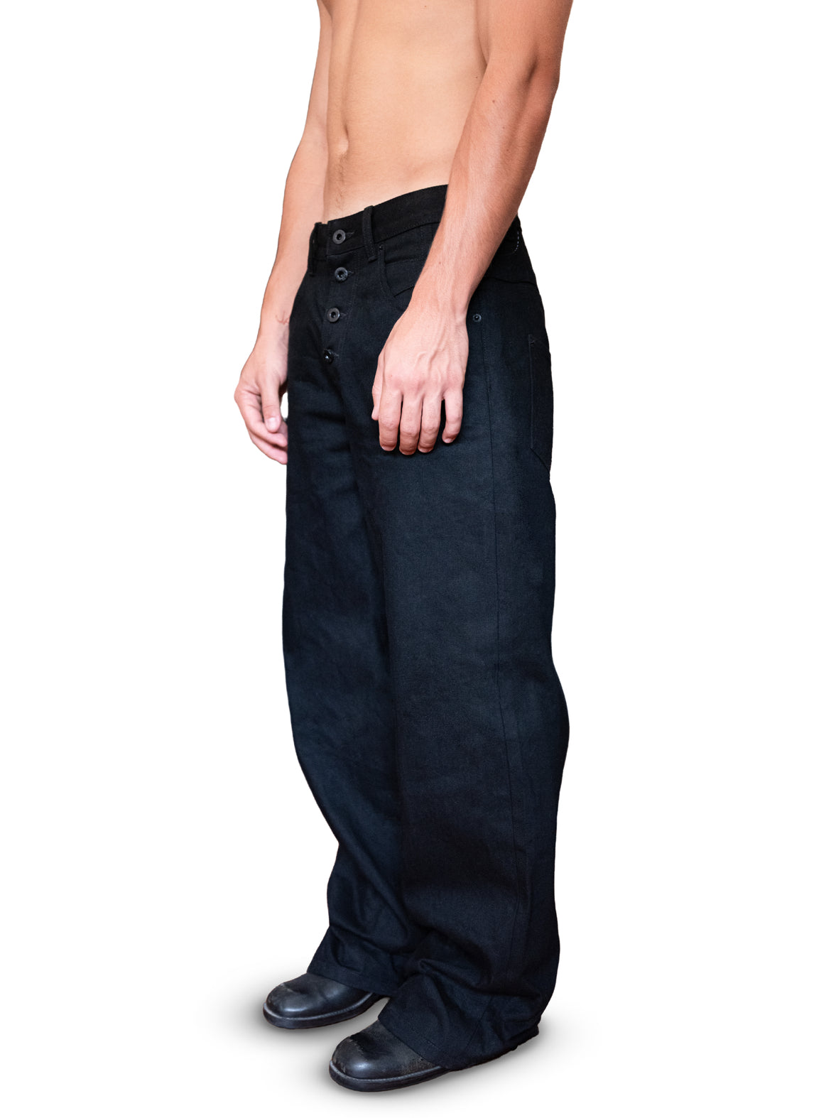 BYWIN RAW BAGGY JAPANESE SELVEDGE DENIM [JET BLACK]